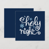 O Heilige Night Blue White Hand Letters Kerstmis Feestdagenkaart (Voorkant / Achterkant)