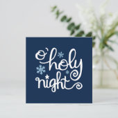 O Heilige Night Blue White Hand Letters Kerstmis Feestdagenkaart (Staand voorkant)