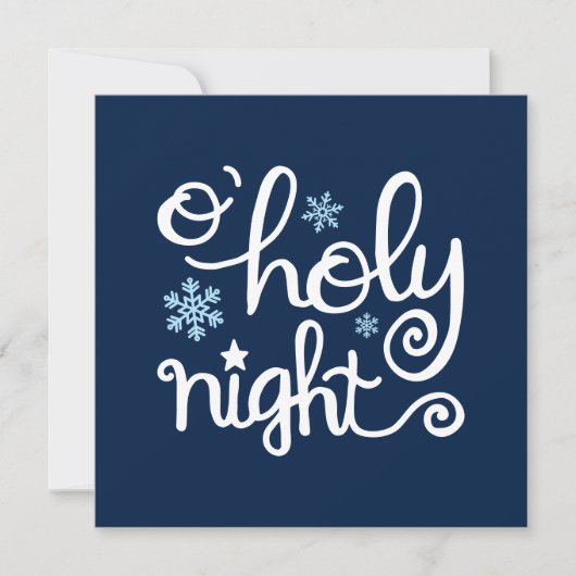 O Heilige Night Blue White Hand Letters Kerstmis Feestdagenkaart (Voorkant)