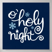 O Heilige Night Blue White Hand Letters Kerstmis Poster (Voorkant)
