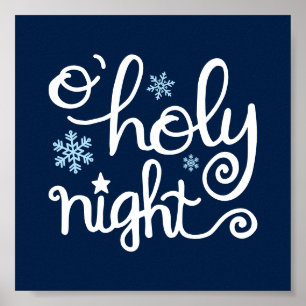 O Heilige Night Blue White Hand Letters Kerstmis Poster