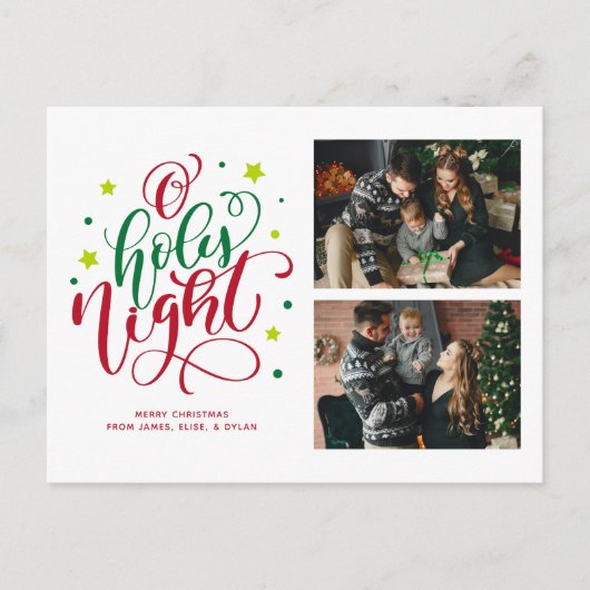 O Heilige Night Fun Script 2 Photo Collage Feestdagenkaart (Voorkant)