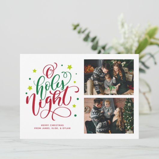 O Heilige Night Hand Letter Photo Holiday Kaart (Staand voorkant)