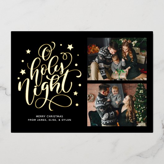 O Heilige Night Hand Letter Photo Holiday Kaart (Voorkant)