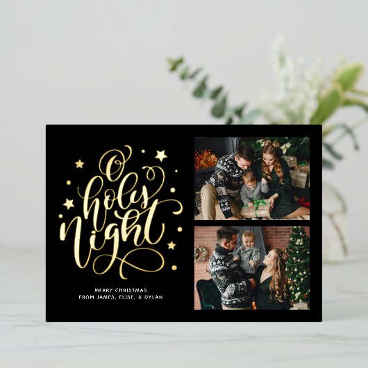 O Heilige Night Hand Letter Photo Holiday Kaart (Staand Voorkant)