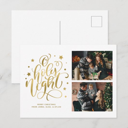 O Heilige Night Hand Lettered Custom Photo Feestdagenkaart (Voorkant / Achterkant)