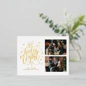 O Heilige Night Hand Lettered Custom Photo Holiday Folie Uitnodiging Briefkaart (Staand Voorkant)