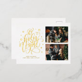 O Heilige Night Hand Lettered Custom Photo Holiday Folie Uitnodiging Briefkaart (Voorkant / Achterkant)