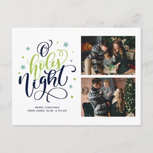 O Heilige Night Hand Lettered Fotogalerie Feestdagenkaart (Voorkant)