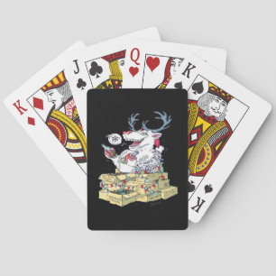 O hert dronken rendier viert kerstfeest pokerkaarten