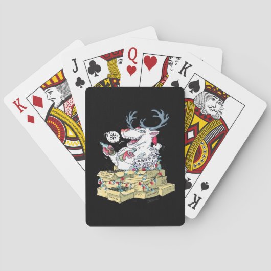 O hert dronken rendier viert kerstfeest pokerkaarten (Achterkant)