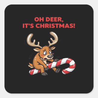 O, hert, het is kerst, gestreste rendieren met zoe vierkante sticker