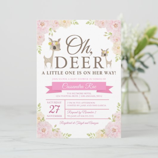 O hert! Uitnodiging voor baby shower (Staand voorkant)