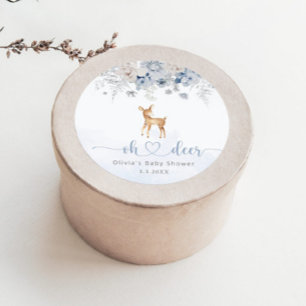 O hert winter blauw jongen baby shower ronde sticker