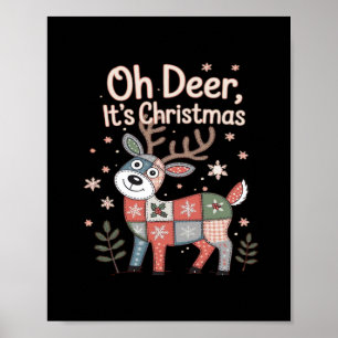 O Herten Het Is Kerst Miniatuur Patchwork Vierkant Poster