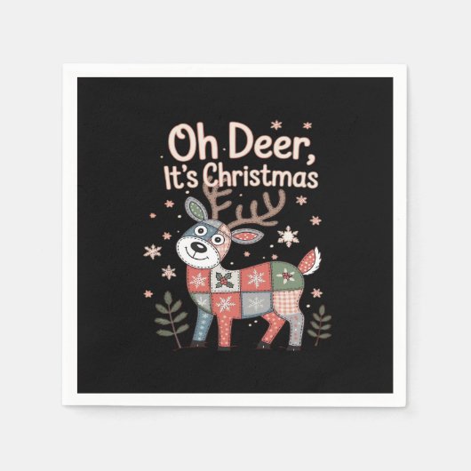 O Herten Het Is Kerst Miniatuur Patchwork Vierkant Servet (Voorkant)