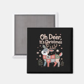O Herten Het Is Kerstmis Miniatuur Patchwork Vierk Magneet (Voorkant / Achterkant)
