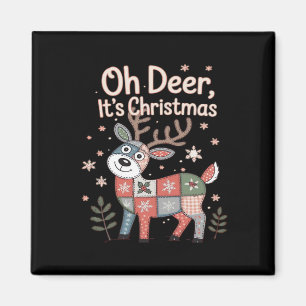 O Herten Het Is Kerstmis Miniatuur Patchwork Vierk Magneet