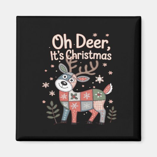 O Herten Het Is Kerstmis Miniatuur Patchwork Vierk Magneet (Voorkant)