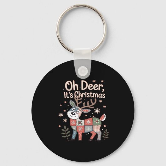 O Herten Het Is Kerstmis Miniatuur Patchwork Vierk Sleutelhanger (Voorkant)