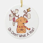 O Herten, Wat Een Jaar, Grappige Rendier Kerst Keramisch Ornament (Voorkant)