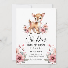 O Herten Waterverf Bloemige Verjaardagsfeestje Kaart