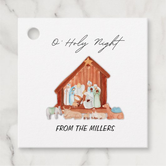 O' Holy Night Geboorte Kerstcadeau Label (Voorkant)
