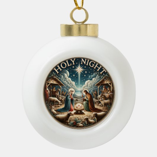O Holy Night" - Kerstmisscène Keramische Bal Ornament (Voorkant)