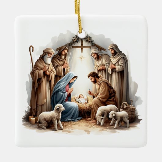 O Holy Night – Nativity Under Starlight Keramisch Ornament (Voorkant)