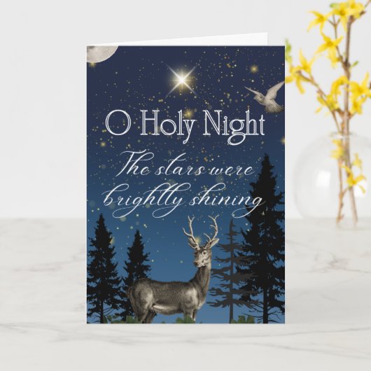 O Holy Night Starry Sky with Deer and Dove Card Kaart (Gele Bloem)