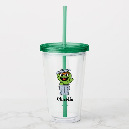 O is voor Oscar de Grouch | Jouw namen toevoegen Acryl Drinkbeker (Voorkant)