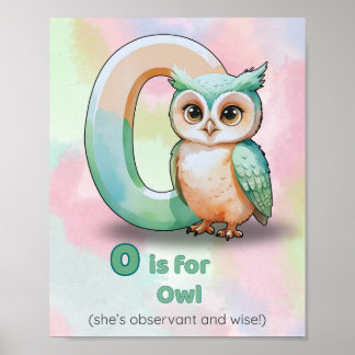 O is voor Uil – Alfabet Kunstprint voor de Peuterk Poster