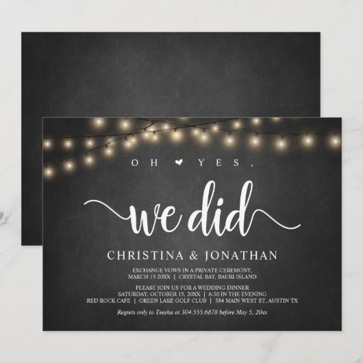 O ja, dat deden we, Bruiloft Elopement Uitnodiging (Voorkant / Achterkant)