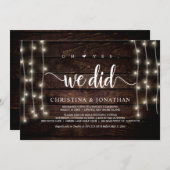 O ja, dat deden we, Rustic Elopement Party Invitat Kaart (Voorkant / Achterkant)