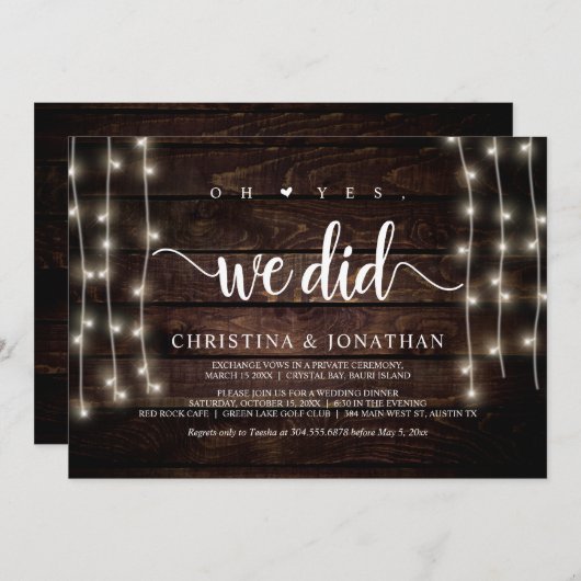 O ja, dat deden we, Rustic Elopement Party Invitat Kaart (Voorkant / Achterkant)