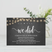 O ja, dat deden we, Rustic Elopement Party Invitat Kaart (Staand voorkant)