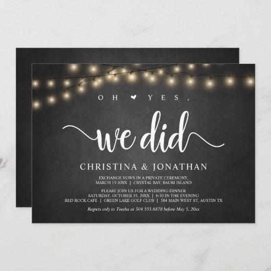 O ja, dat deden we, Rustic Elopement Party Invitat Kaart (Voorkant / Achterkant)