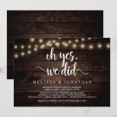 O ja, dat deden we, Rustic Trouwen Elopement Kaart (Voorkant / Achterkant)