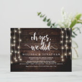 O ja, dat deden we, Rustic Wedding Elopement Invit Kaart (Staand voorkant)