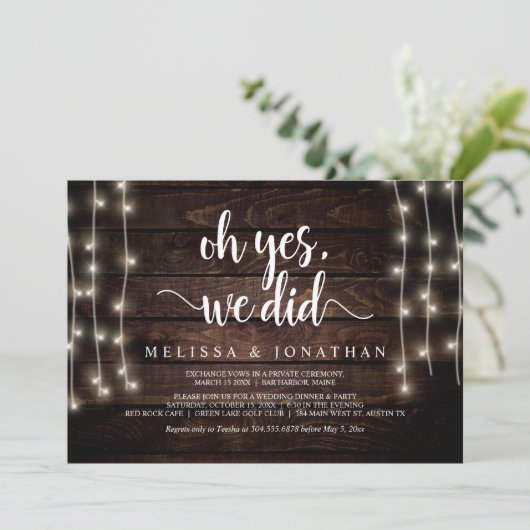 O ja, dat deden we, Rustic Wedding Elopement Invit Kaart (Staand voorkant)