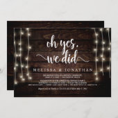 O ja, dat deden we, Rustic Wedding Elopement Invit Kaart (Voorkant / Achterkant)