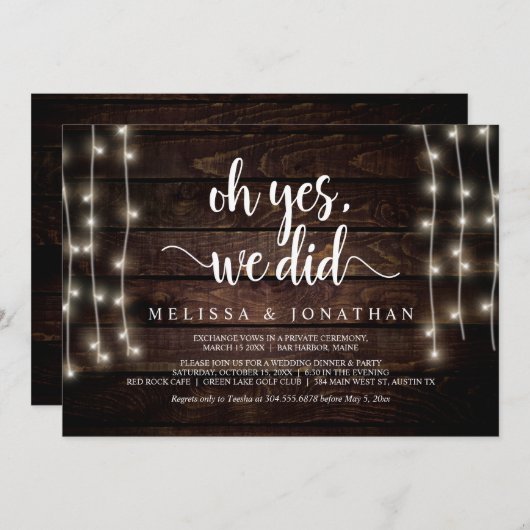 O ja, dat deden we, Rustic Wedding Elopement Invit Kaart (Voorkant / Achterkant)