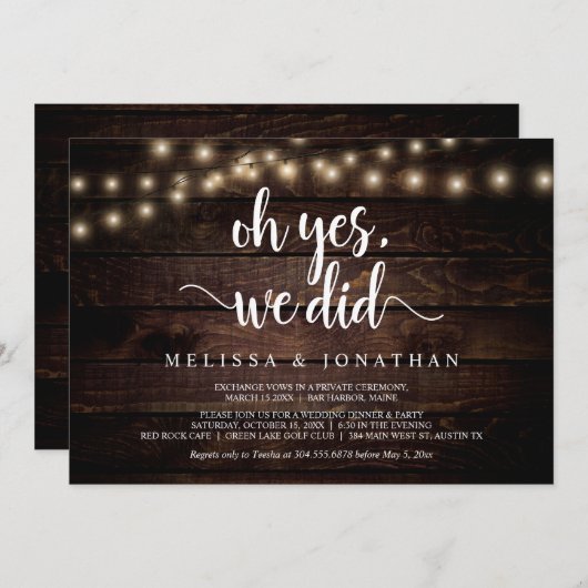 O ja, dat deden we, Rustic Wedding Elopement Kaart (Voorkant / Achterkant)