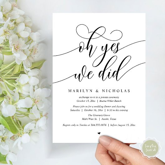 O ja, dat hebben we gedaan, Intiem bruiloftsfeestj Kaart