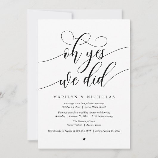 O ja, dat hebben we gedaan, Intiem bruiloftsfeestj Kaart (Voorkant)