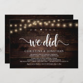 O ja, dat hebben we gedaan, Rustic Elopement-feest Kaart (Voorkant / Achterkant)