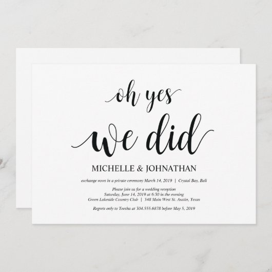 o ja, dat hebben we gedaan, trouwkaart elopement u kaart (Voorkant / Achterkant)