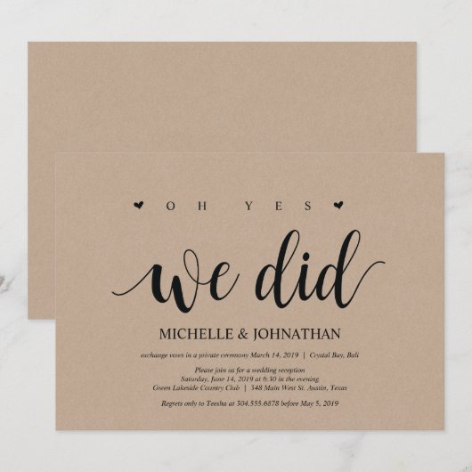 o ja, dat hebben we gedaan, uitnodigingskaart voor kaart (Voorkant / Achterkant)