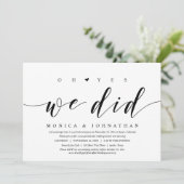 O ja, we deden het, huwelijksvlucht dinerfeest kaart (Staand voorkant)