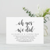 O ja, we deden het, trouw elopement diner dansen kaart (Staand voorkant)